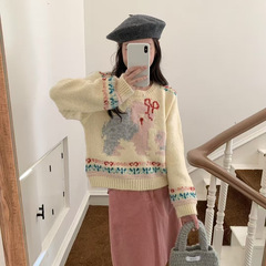 对话小狗25早秋新款设计款百搭显瘦针织衫上衣潮牌女装毛衣女