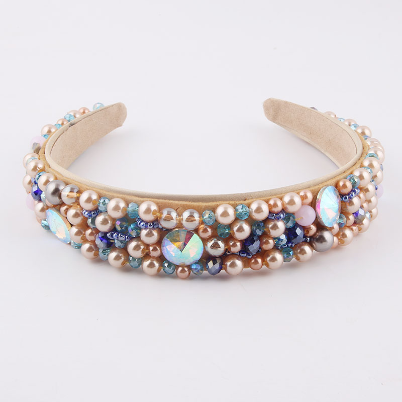Travel Occasion Baroque Sponge Broad-rim Pearl Rhinestone Headband