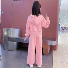 女童运动休闲套装2025春秋新款韩版洋气中大童网红连帽卫衣两件套