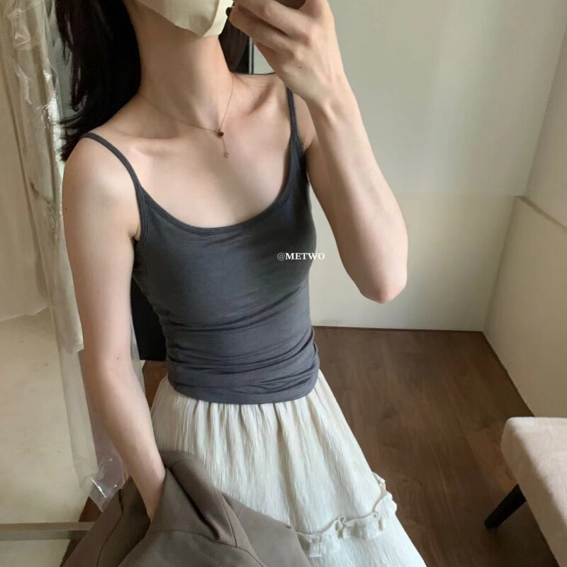 Metwo New Baby Cotton Material Brushed Camisole Large U Backless Self-contained Chest Pad Base Warm Vest for Women Metwo New Baby Cotton Material Brushed Camisole Large U Backless Self-contained Chest Pad Base Warm Vest for Women