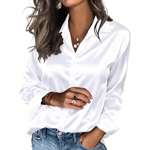 欧美跨境亚马逊速卖通外贸女式缎面衬衫丝绸衬衫长袖商务休闲上衣