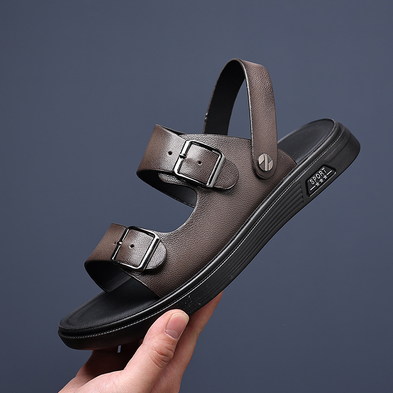 2023 verano nuevos hombres zapatos de playa de cuero genuino sandalias al aire libre primera capa de piel de oveja zapatillas de cuero casuales zapatos de los hombres