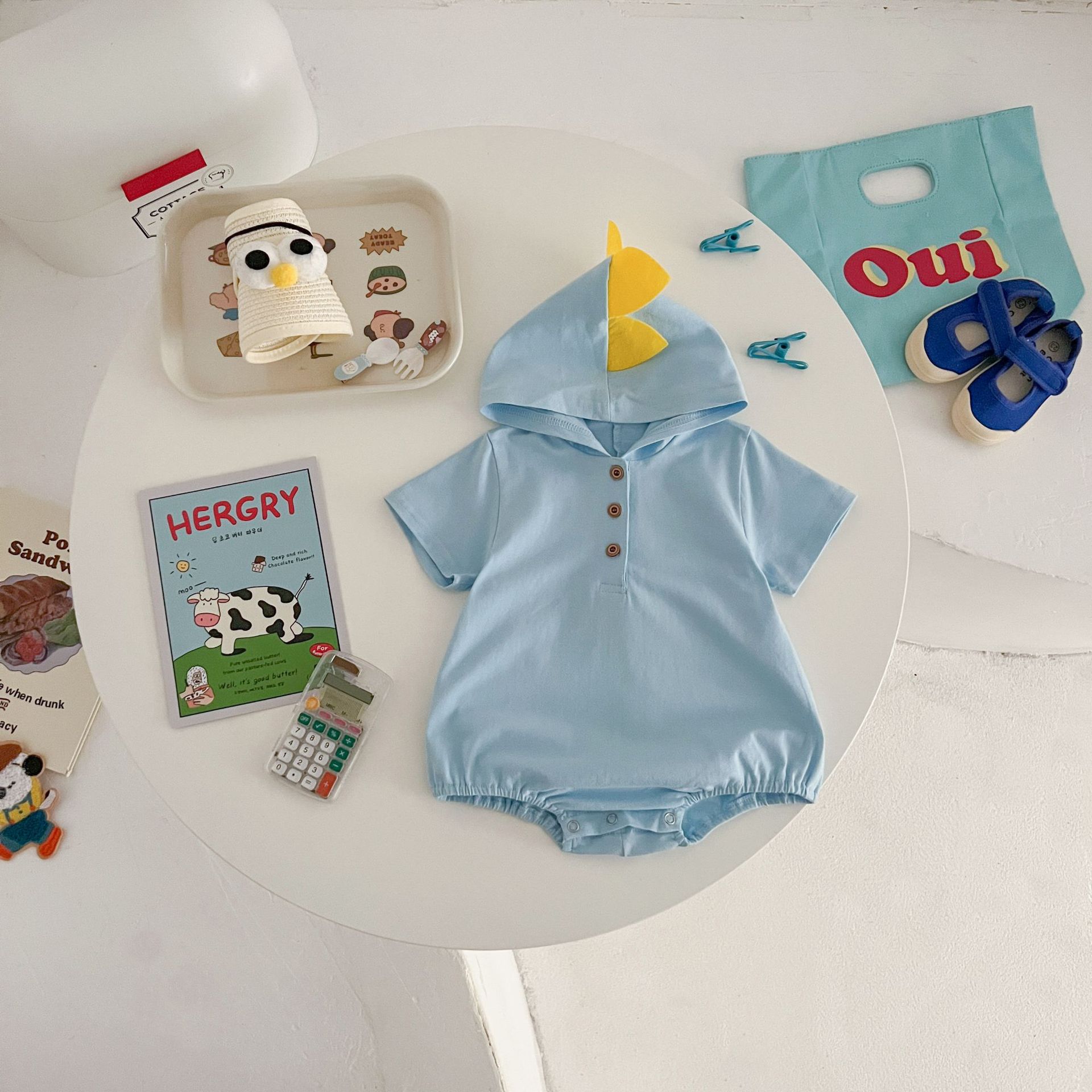 Baby's Korean-style Summer Newborn Clothes Cotton Dinosaur-shaped Short-sleeved Short Climbing Suit
