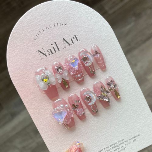 Light luxury, pure desire, fresh and translucent feeling, gentle and fairy-like girl, diamond-studded fake finger patch, removable wearable manicure product