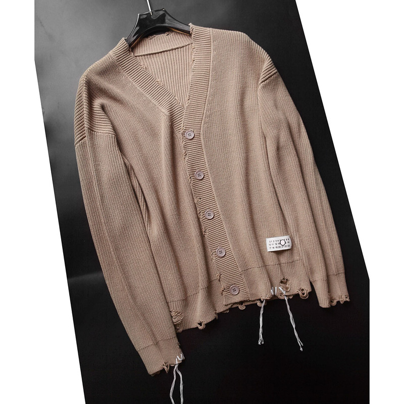 Aw New Knitted Sweater Loose Casual Unisex Retro Knitwear Japanese Style Trendy Brand Frayed Cardigan Jacket