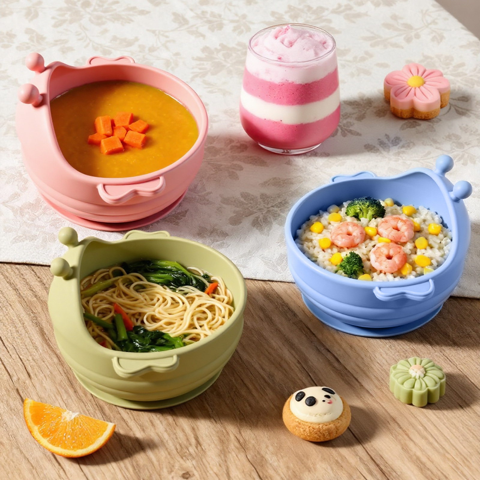 Baby Food Bowl, Infant Independent Feeding Food-Grade Training Special Tableware, Anti-Fall and Anti-Scald Bowl, Silicone Suction Cup Bowl