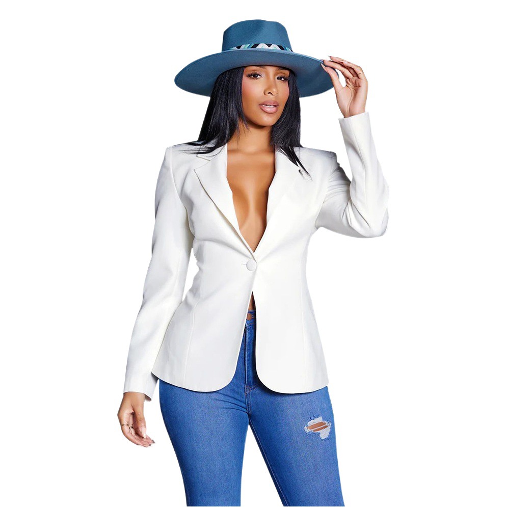 Saco Blazer con Cuello en V para Mujer K10600 de Poliéster Manga Larga