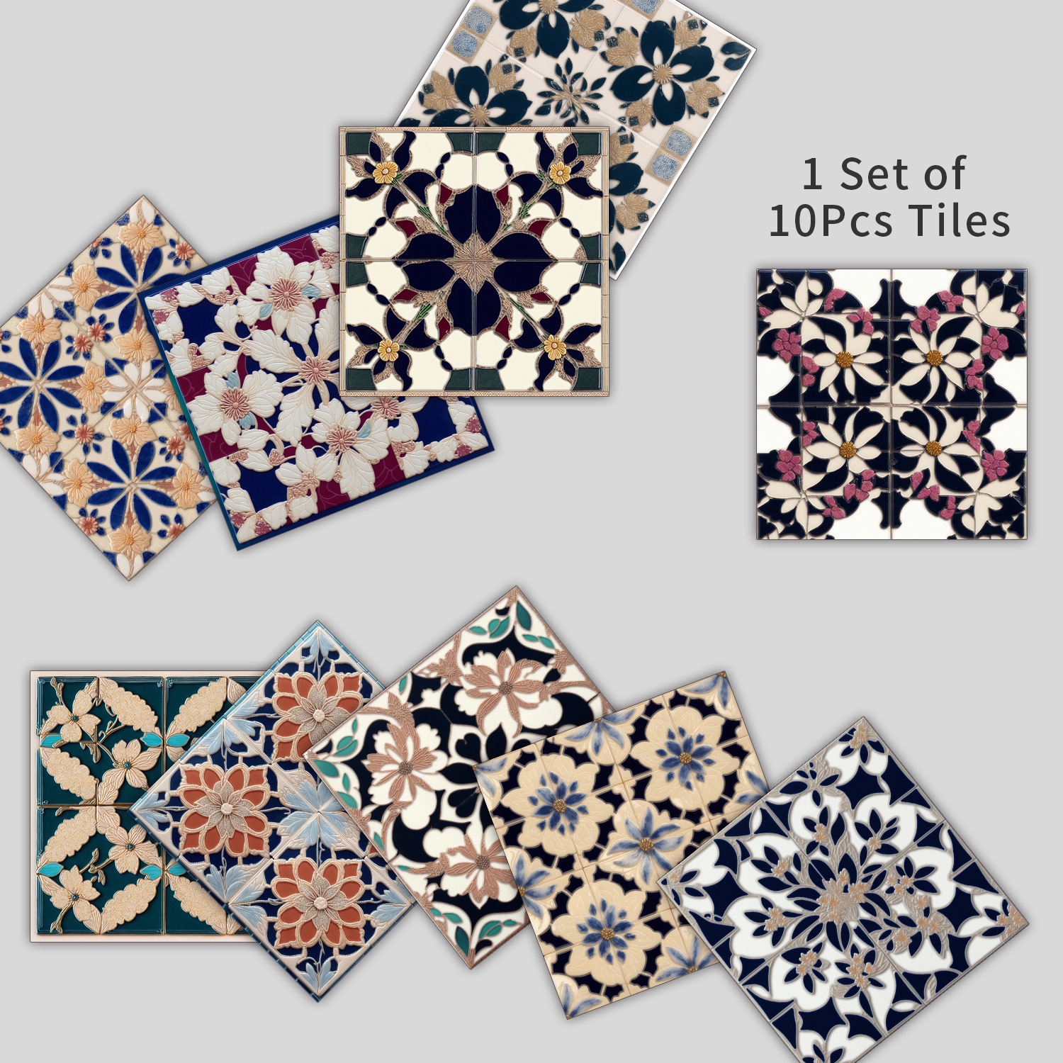 10 Pieces European Style Self-Adhesive Crystal Thickened Tile Stickers Waterproof Oil-Proof Kitchen Wall Decoration_voghion.com