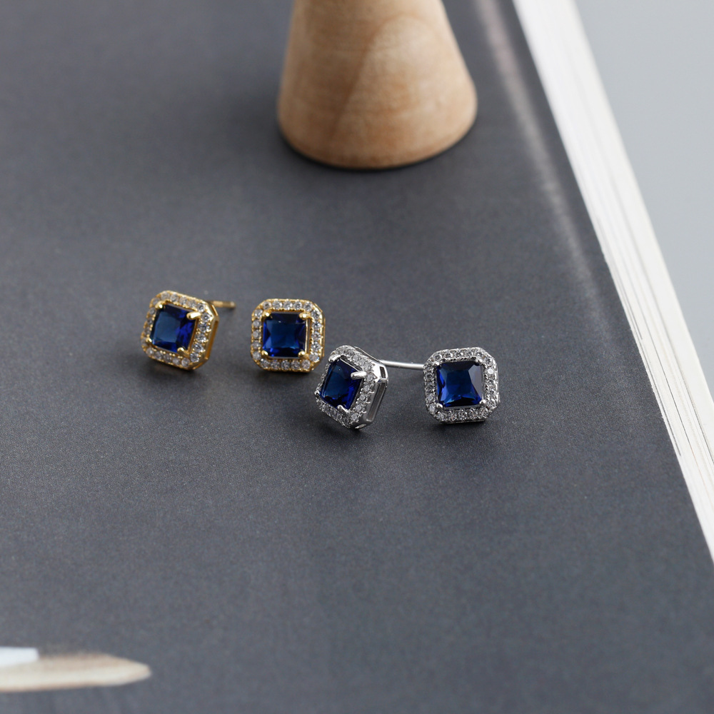Fashion Geometric Sterling Silver Inlay Zircon Ear Studs 1 Pair