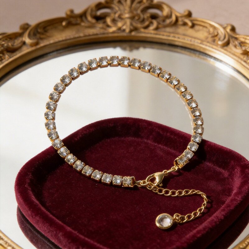 European and American Best-Selling Stainless Steel Zircon-Encrusted Bracelet, Elegant, Light Luxury, High-End Feel, Real Gold-Plated, Non-Fading Jewelry Wholesale