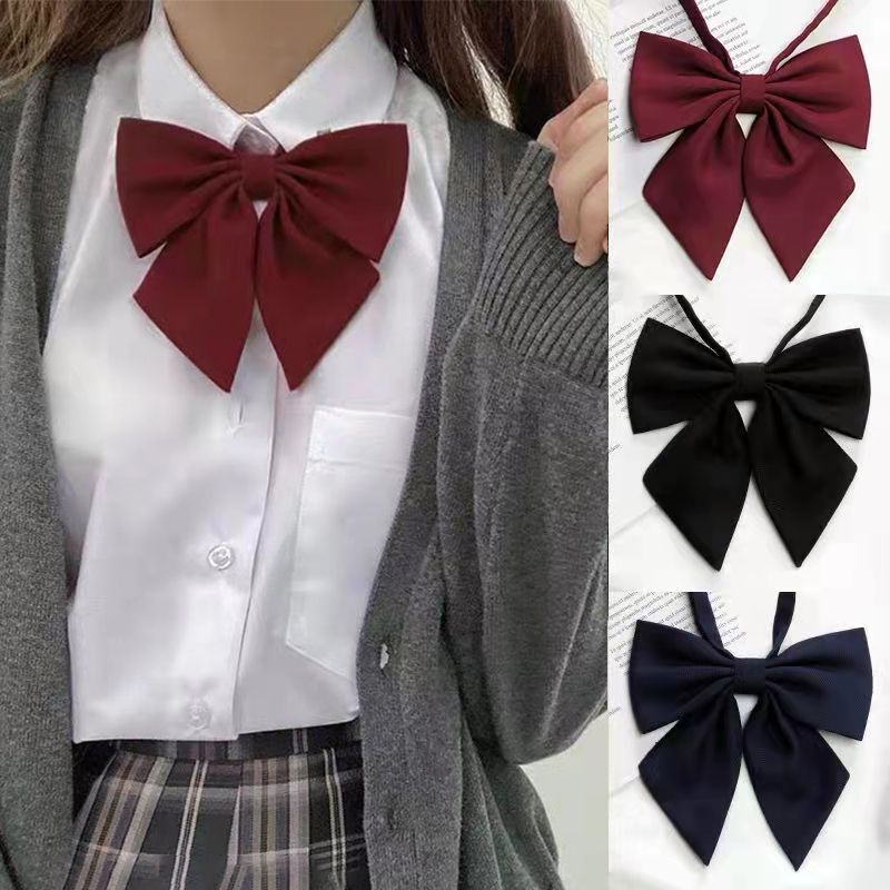 JK Uniform Solid Color Feather Bow Tie Female College Style Student Uniform Shirt Mariner's Uniform Student's Uniform Bow Wine Red