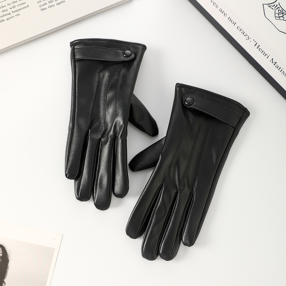 Guantes de cuero cálidos para mujeres lindos guantes de pantalla táctil de invierno PU para conducir al aire libre más grueso