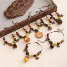 复古森系手工编织植物手链天然果实橡果手绳女小众文艺民族风手串