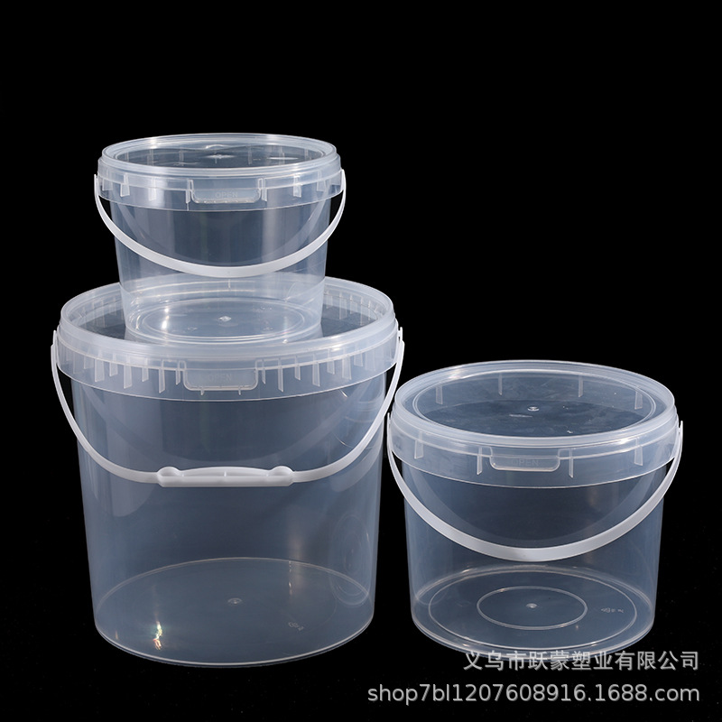 食品级加厚透明塑料桶手提捞汁小海鲜打包桶密封酱料桶耐高温汤桶