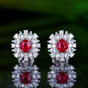 Transparent, concise and generous 0.56 karat 18K gold non-burning pigeon red ruby earrings GRC authority certificate