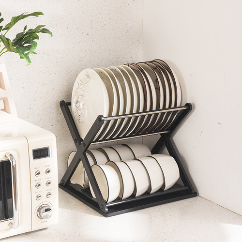 Small kitchen dish storage rack desktop two-layer large-capacity dinner plate drain rack simple removable dish rack