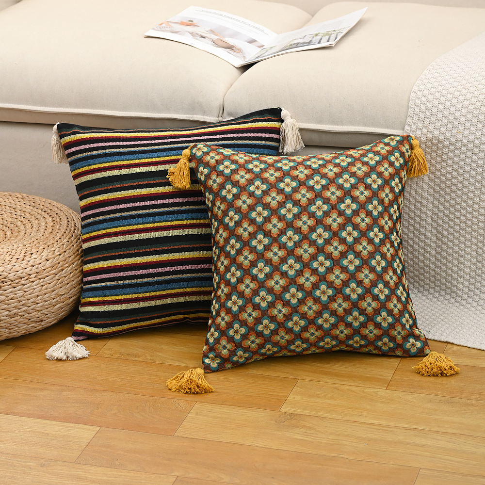 Transfronterizo nórdico ins retro rayas poliéster algodón teñido Jacquard almohada retro brisa colgante cojín de sofá doméstico
