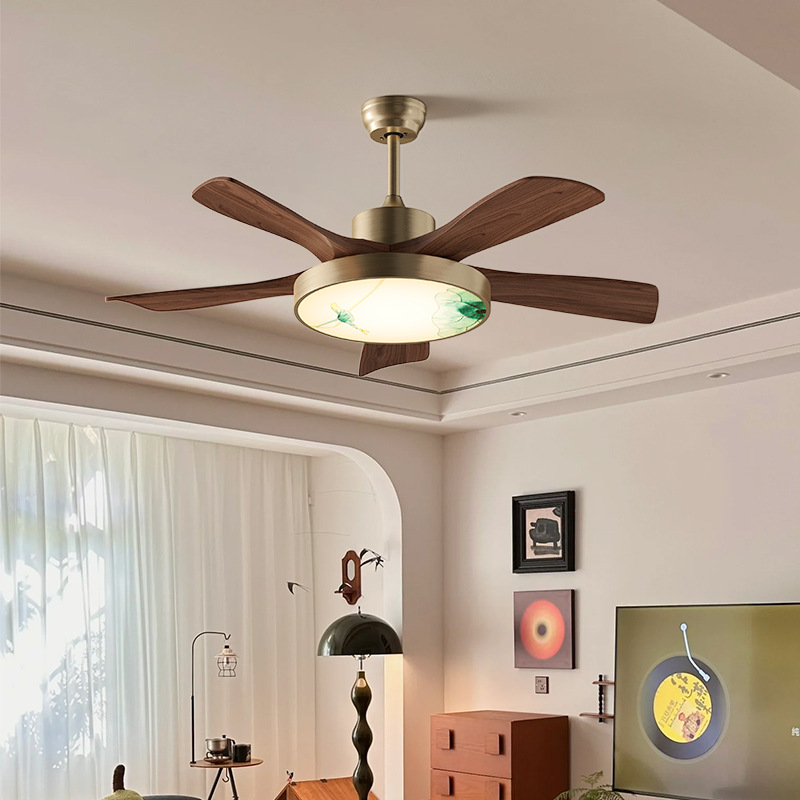 lámpara de ventilador medieval retro madera sólida lámpara de ventilador de techo nuevo estilo chino dormitorio lámpara de sala de estar silenciosa lámpara de ventilador 712L