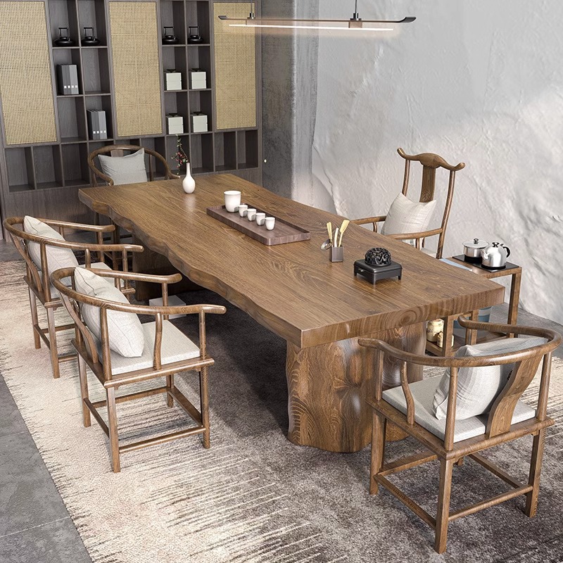 [핫] 2.2 m 티 테이블 + 공식 모자 의자 + 둥근 의자 * 4 + 티 캐비닛