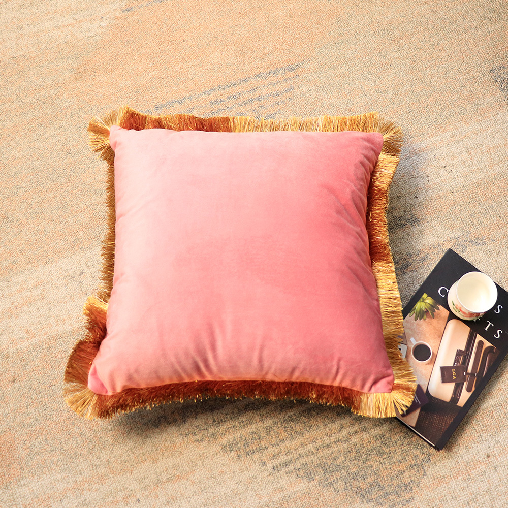 Copricuscino per divano in velluto olandese con bordo in nappa dorata semplice nordico, modello di decorazione per la casa_voghion.com