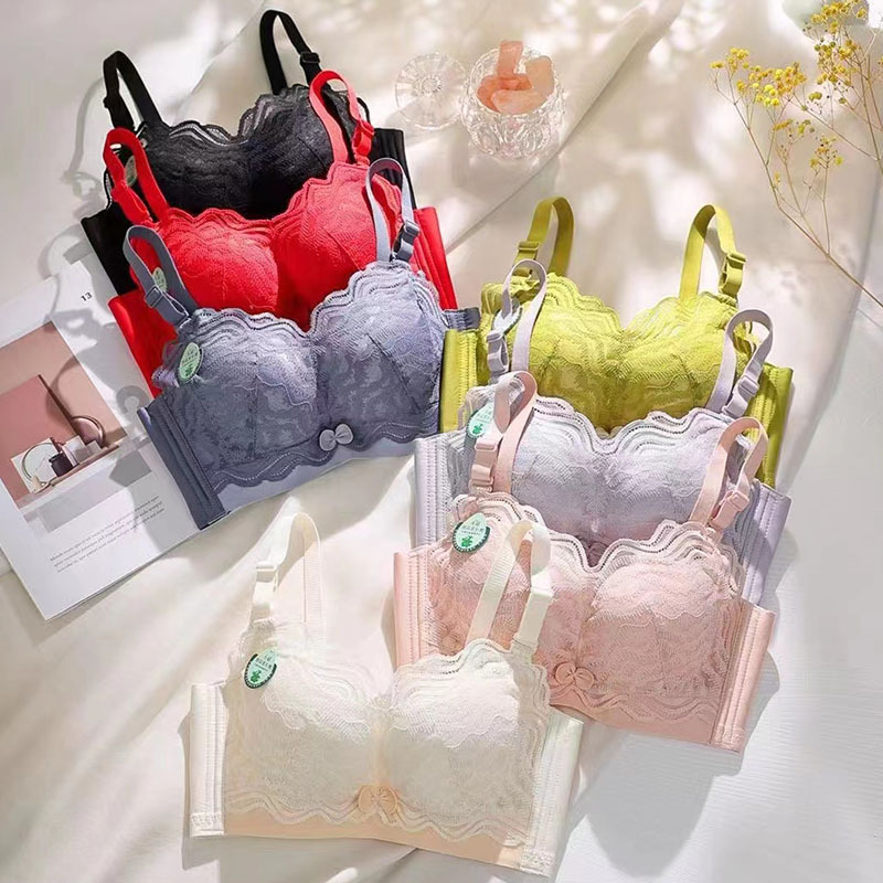 春夏款小胸聚攏加厚文胸蕾絲聚攏調整型舒適柔軟透氣無鋼圈女內衣