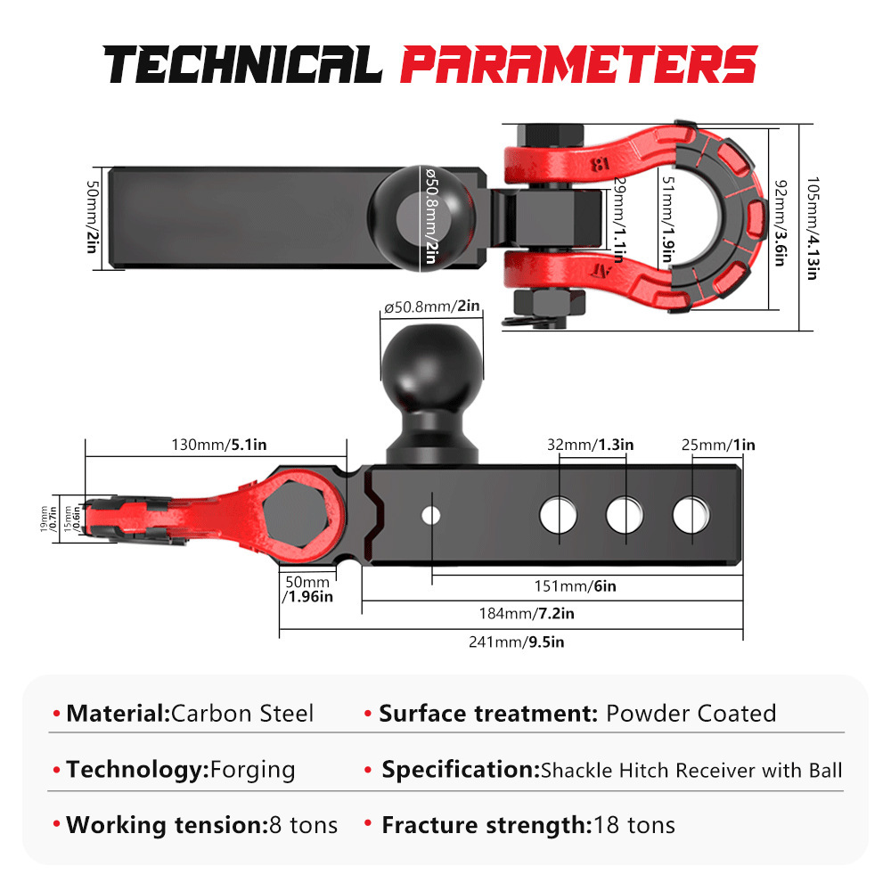 New Off-Road Trailer Hook Extended Trailer Arm with Ball Head Square Mouth Universal Solid Large Pull Off-Road Vehicle Tow Hook
