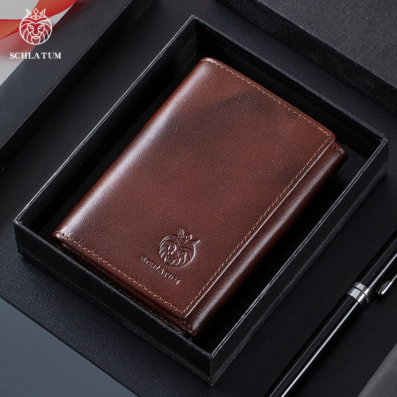 Ví nam ngắn da thật cổ điển chống trộm RFID — Màu nâu, màu đen, Ngựa điên màu nâu