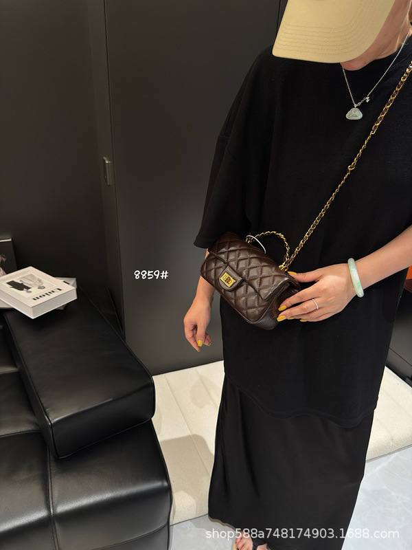 时尚真皮小香风菱格链条包女高级感复古小众斜挎包精致手拎包小包|undefined