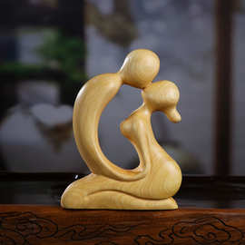 黄杨木雕刻简爱家居装饰品汽车客厅手把件创意摆件情侣木质工艺品