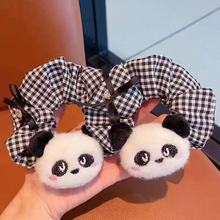 卡通红格子小熊大肠发圈女温柔甜美扎丸子头头绳卡通秋冬新款皮筋