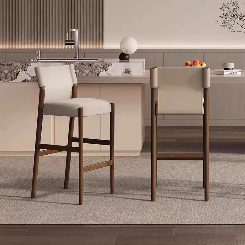 Solid Wood Bar Chair French Wabi-Sabi Style Bar Chair Designer Home Island Dining Chair Ash Wood High Stool