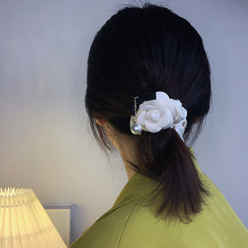 法式蝴蝶結發夾山茶花發圈韓國發飾頭飾少女邊夾