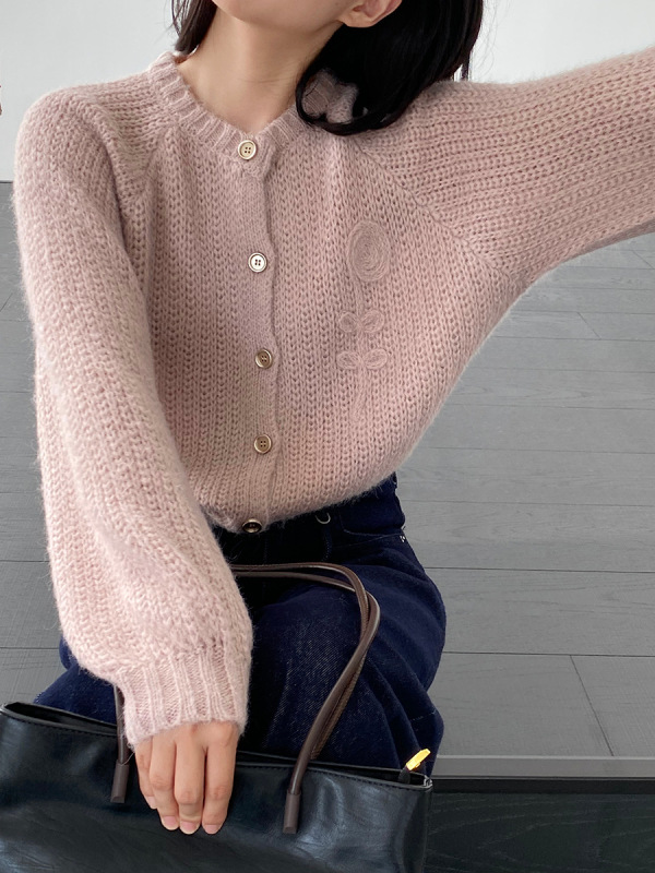 江左 韩系小众设计感刺绣针织开衫女新款宽松显瘦百搭毛衣 U1277|undefined