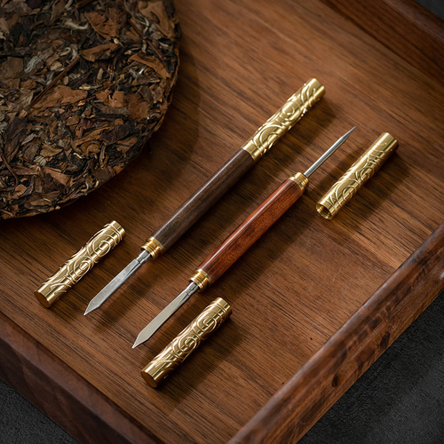 Pure copper five-piece tea ceremony six gentlemen accessories, pure copper solid wood tea clip, tea spoon, tea knife, teapot brush, cup coaster, copper and wood