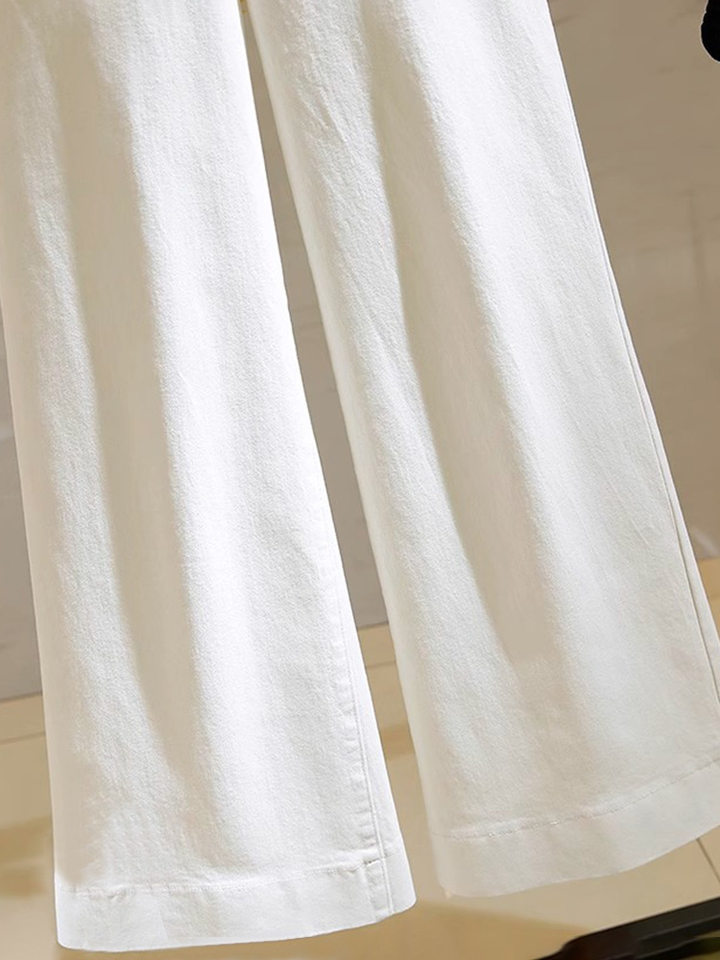 Quần jean ống rộng cạp cao nữ dáng suông thẳng — Màu xanh nhạt chín điểm, quần màu xanh nhạt, quần trắng