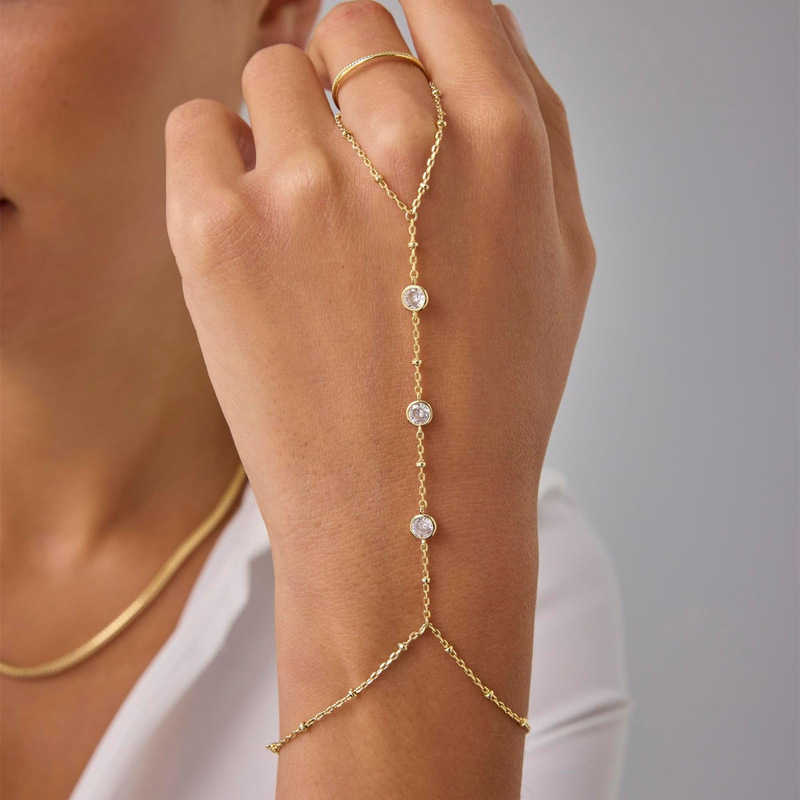 Ins Style Titanium Steel 18k Gold Plated Small Round Piece with Drill Fashion Bracelet Women's Stainless Steel Finger Bead Chain