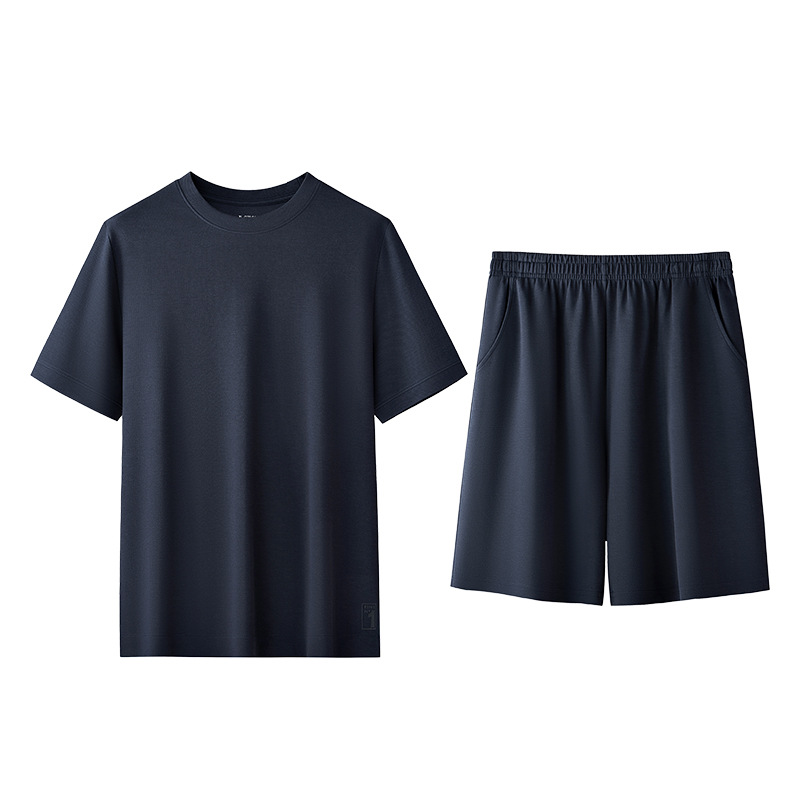 Spring and summer new men's cotton anti-wrinkle twill crisp home clothes can go out sports leisure short sleeve base suit