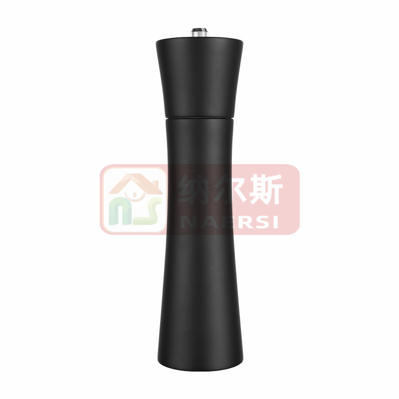 黒い研磨器の台座の小さい腰の胡椒の研磨器の円柱は塩の陶磁器の芯のセットをつぶします。|undefined
