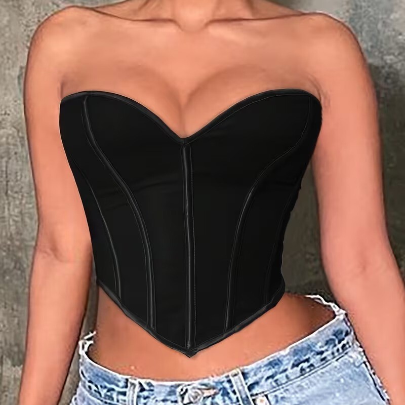 Black Frosted Tube Top Shapewear Fishbone Wrapped Chest Vest Sexy Palace Top Amazon Aliexpress Cross-Border
