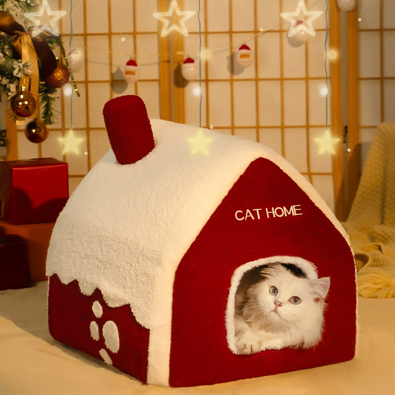 Рождественское гнездо для кошек зимнее теплое закрытое гнездо для кошек четыре сезона универсальное гнездо для собак очень большой кошачий домик вилла зоотовары
