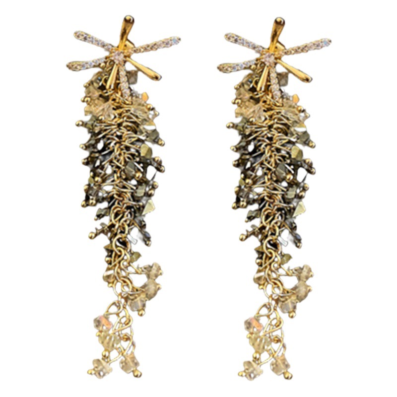 Corea del Sur de alto grado temperamento pendientes exagerados pendientes al por mayor Aguja de plata circón flor cristal cadena pendientes largos