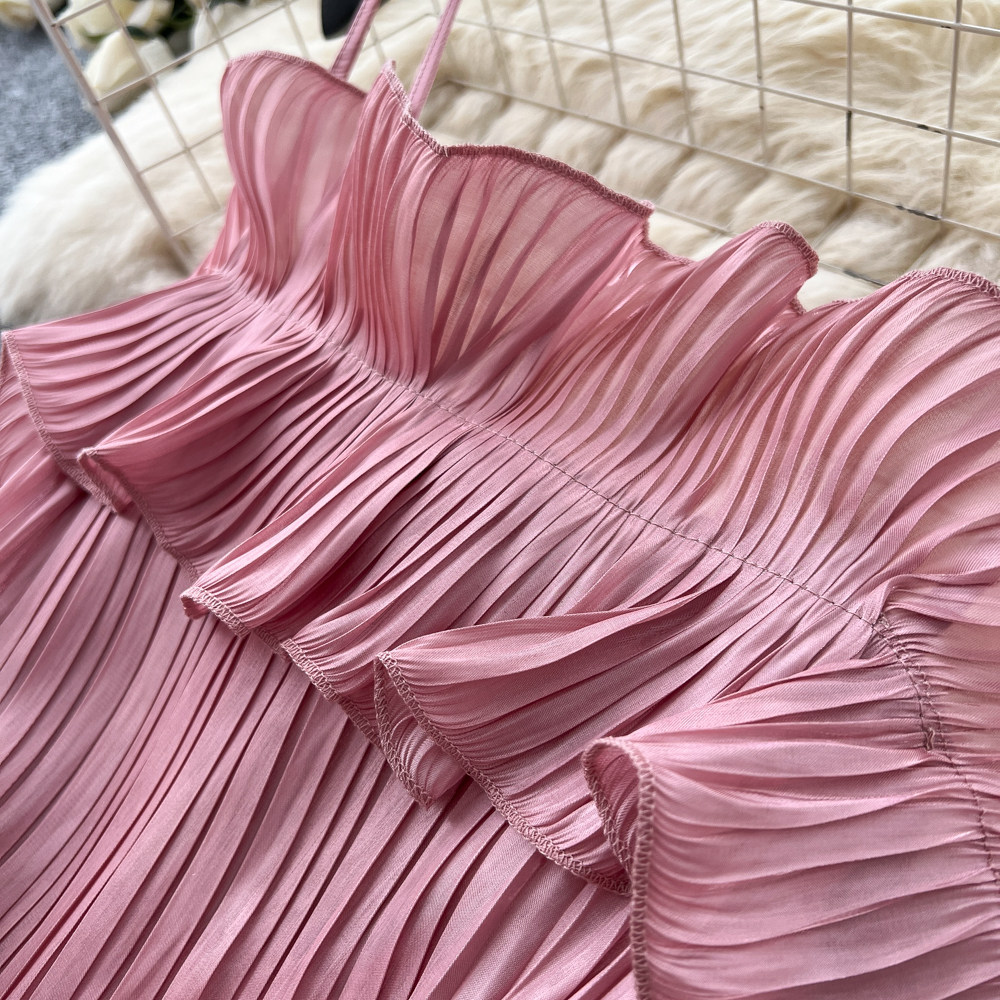 French Style Off-Shoulder Spaghetti Strap Dress Korean Waist Cinching Summer Elegant Long Dress for Vacation_ecoleips.com