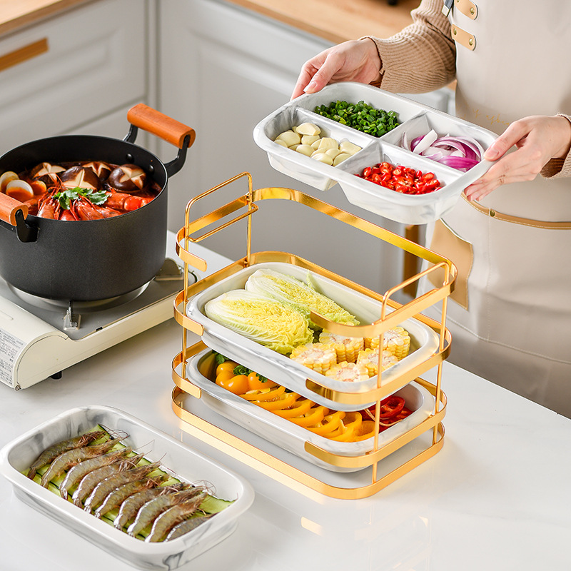 Cocina multi-funcional plato multi-capa bandeja de almacenamiento de hierro bandeja de cocción de cerámica creativa olla caliente bandeja de cocción plato de sopa