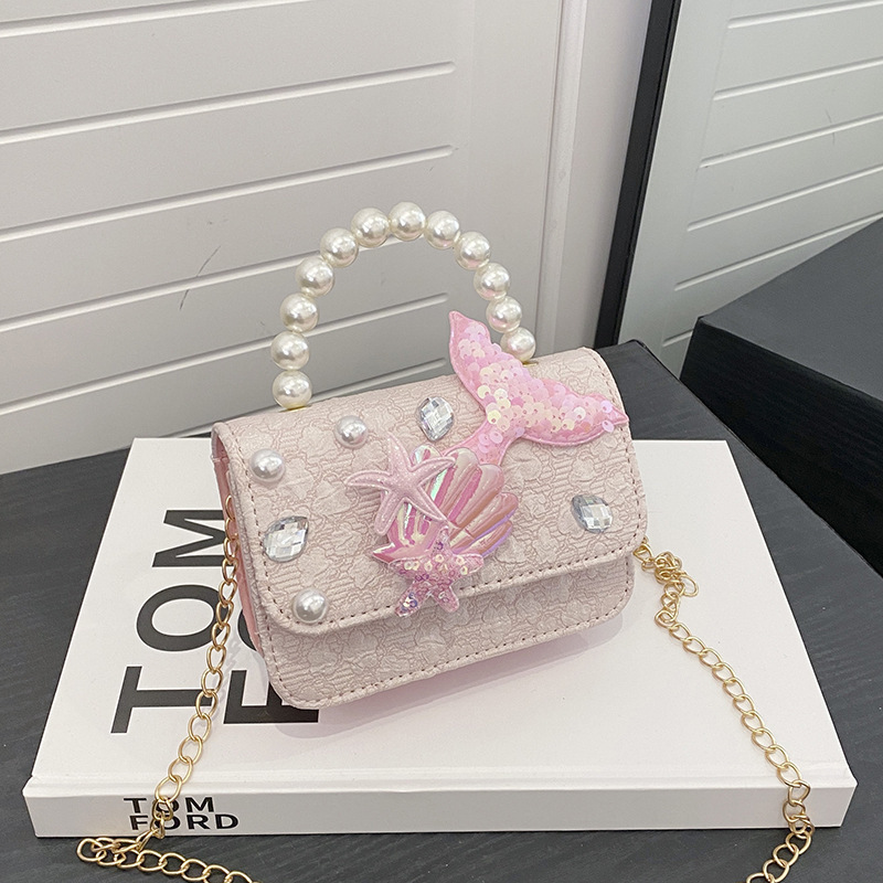 Nuevo tipo de bolso para niños, moda perla portátil, bolso de hombro de la princesa Aisha, estilo extranjero, bolso de hombro para niñas lindas