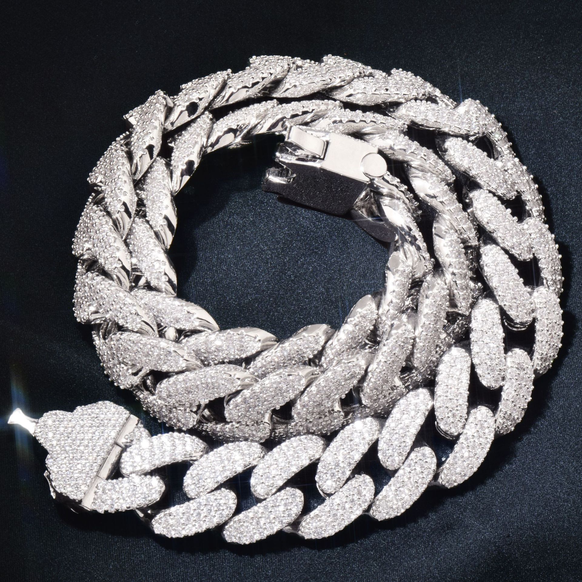 Chaîne cubaine 18 mm, style hip-hop européen et américain, tendance homme, boucle à ressort, or entièrement sertie de diamants_voghion.com