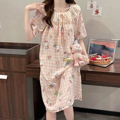ナイトスカート胸パッド付き女性用ナイトガウン夏クラウドコットン甘い東南アジア人気のホーム服は屋外で着用できます
