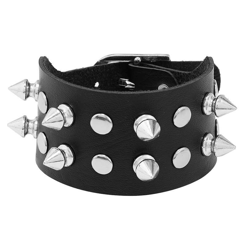 Punk Geometric Pu Leather Plating Rivet Unisex Bangle 1 Set display picture 1