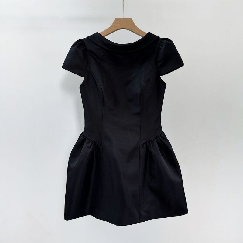 Light Luxury Hepburn-Style Classic Black Taffeta Fashionable Waist-Cinching Simple Slimming Versatile Satin Evening Dress