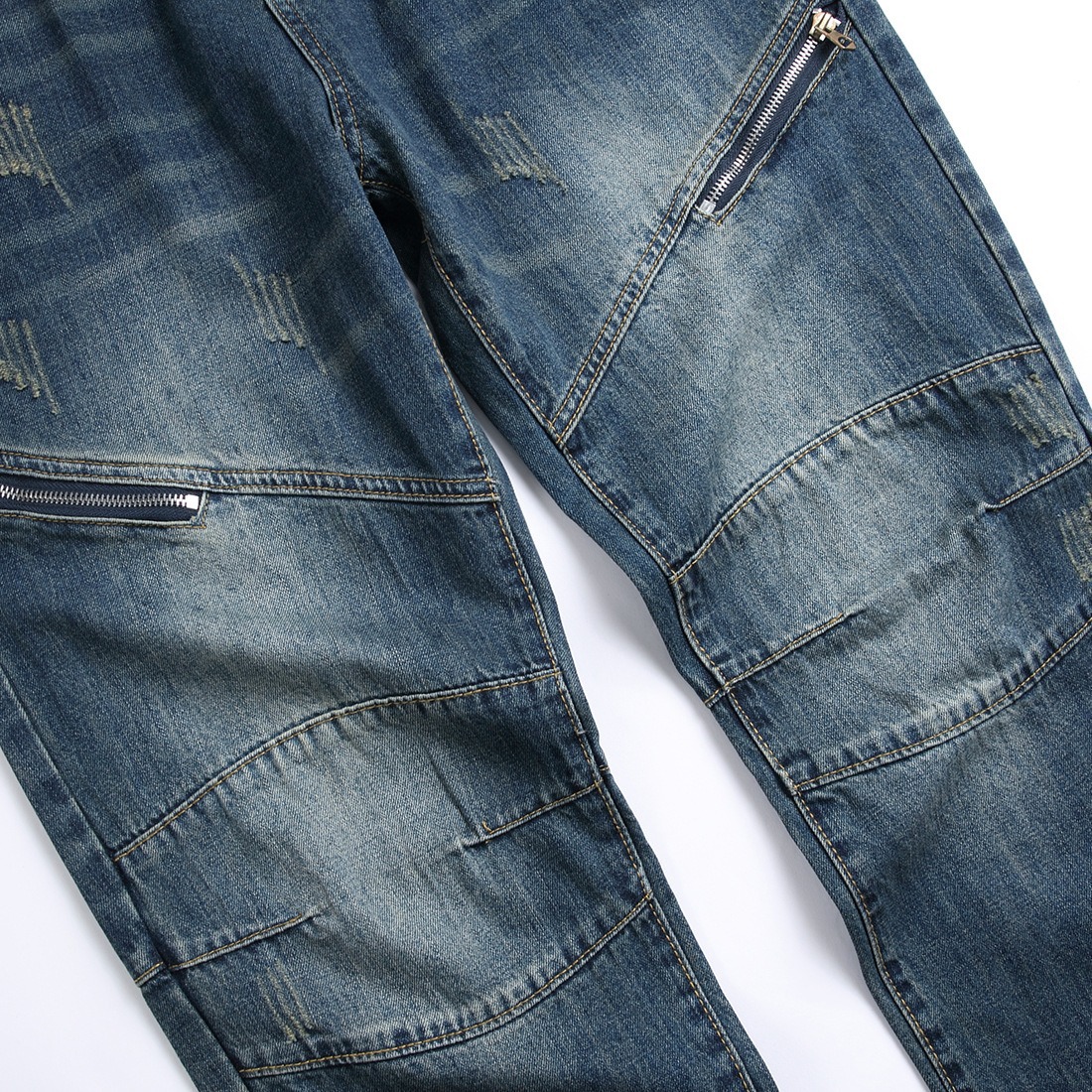 Men's Fashion Straight Leg Jeans Zipper Decorated Casual Denim Pants Mid Waist Long Slight Stretch Softener_mkmklike.com