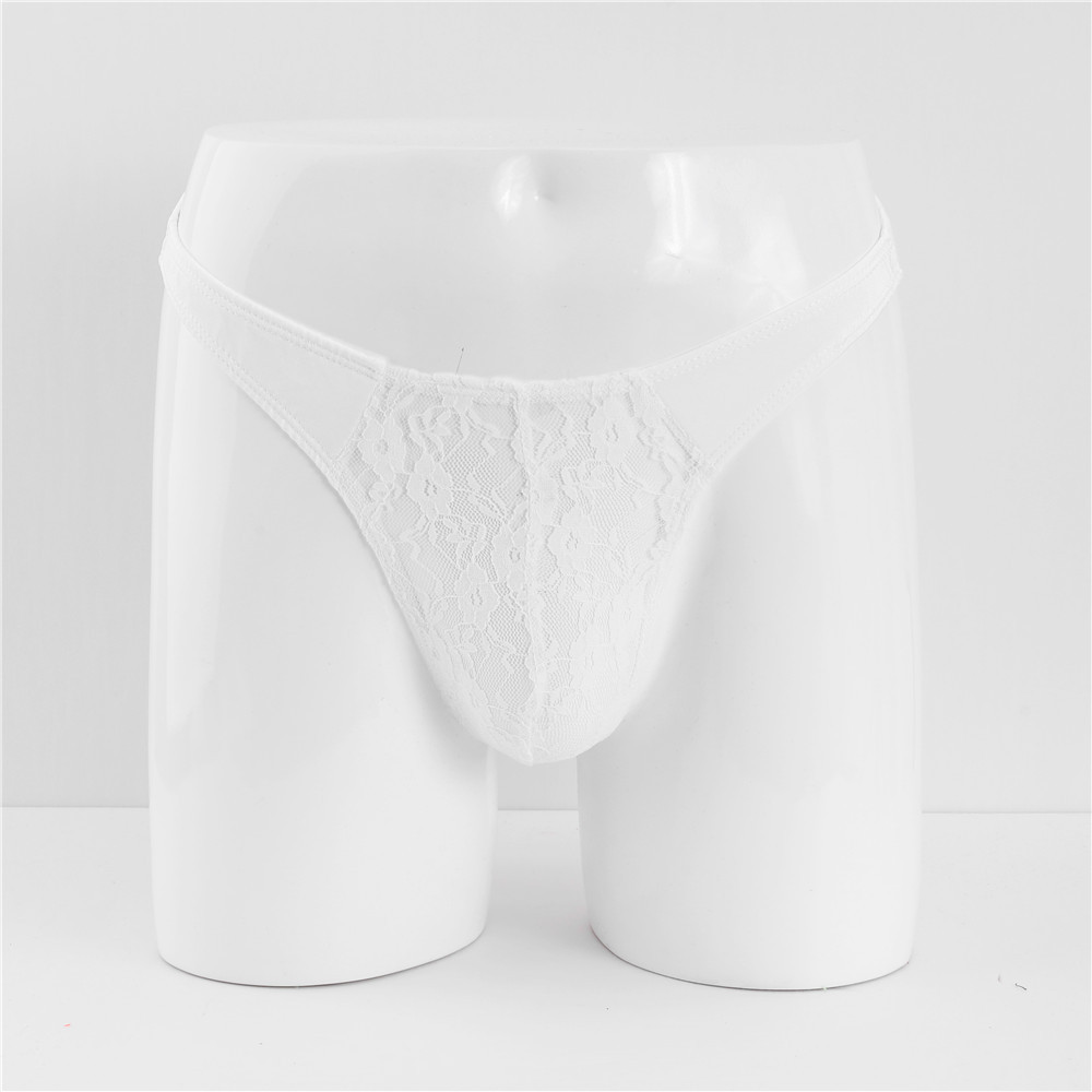 Trendy Personality Lace Thong U-Convex Low Waist Men's T-Pants Transparent Sexy Underwear For Men_voghion.com